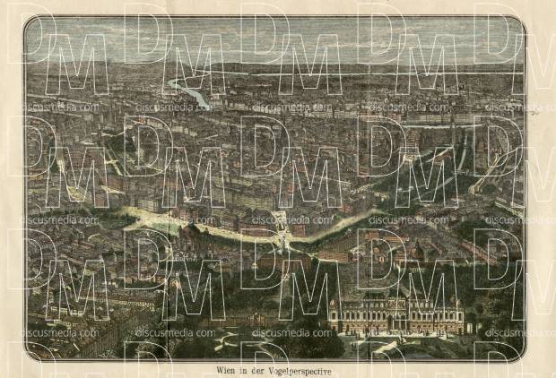 Vienna (Wien), a bird-eye panoramic view, 1912. Use the zooming tool to explore in higher level of detail. Obtain as a quality print or high resolution image