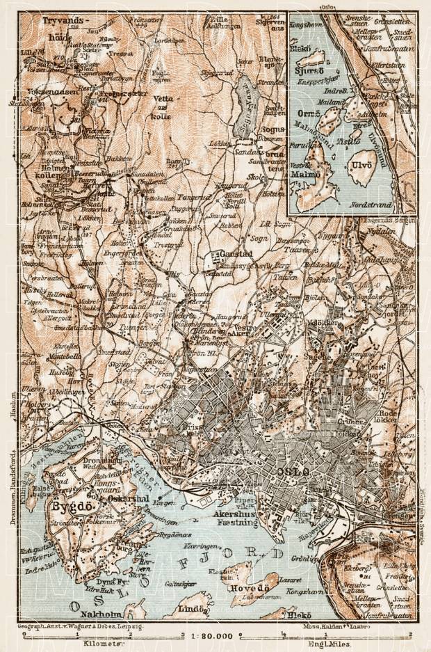 Oslo and environs map, 1931. Use the zooming tool to explore in higher level of detail. Obtain as a quality print or high resolution image
