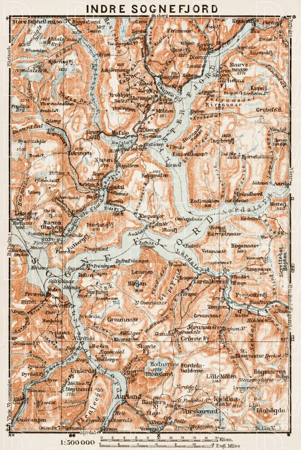 Indre Sognefjord district map, 1931. Use the zooming tool to explore in higher level of detail. Obtain as a quality print or high resolution image