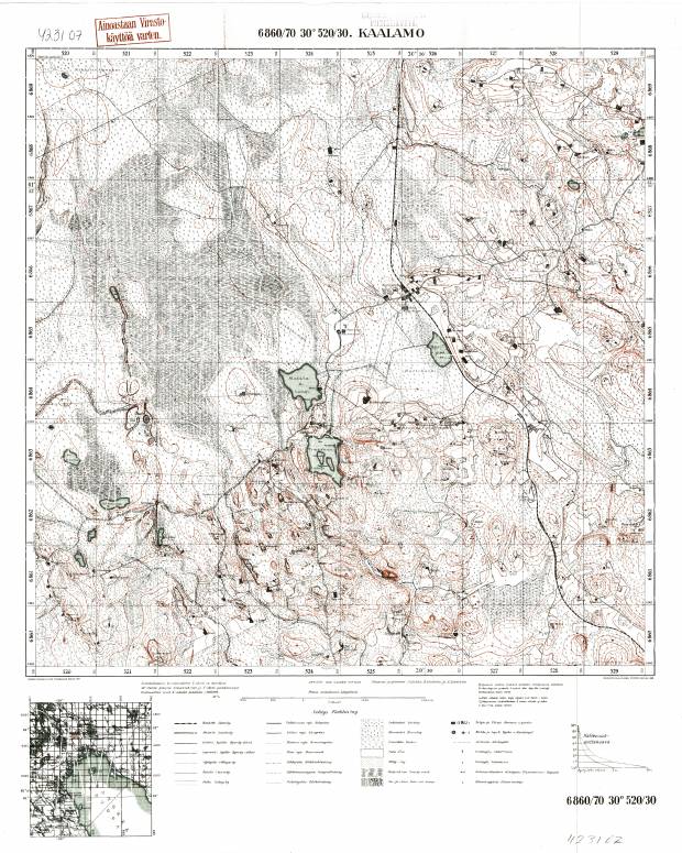 Kaalamo. Topografikartta 423107. Topographic map from 1940. Use the zooming tool to explore in higher level of detail. Obtain as a quality print or high resolution image