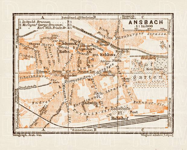 Ansbach town plan, 1909. Use the zooming tool to explore in higher level of detail. Obtain as a quality print or high resolution image