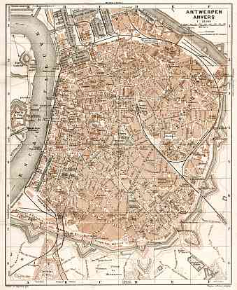 Antwerp (Antwerpen, Anvers) city map, 1909