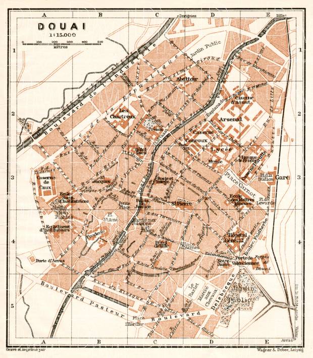 Douai city map, 1909. Use the zooming tool to explore in higher level of detail. Obtain as a quality print or high resolution image