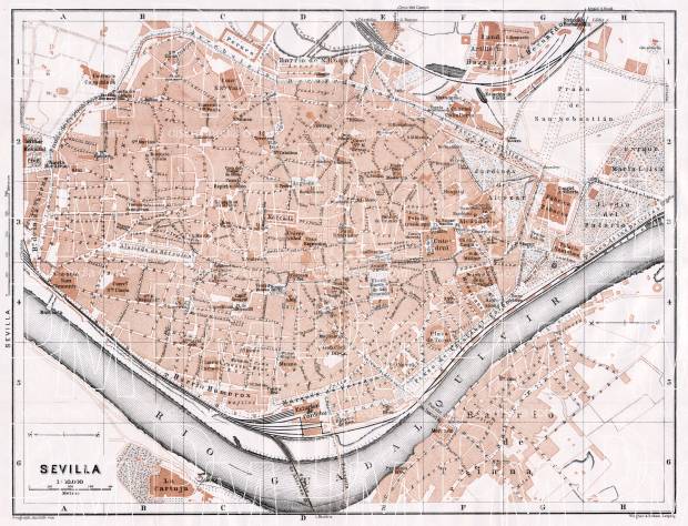Seville (Sevilla) city map, 1911. Use the zooming tool to explore in higher level of detail. Obtain as a quality print or high resolution image
