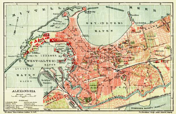 Alexandria (الإسكندرية) city map, 1912. Use the zooming tool to explore in higher level of detail. Obtain as a quality print or high resolution image
