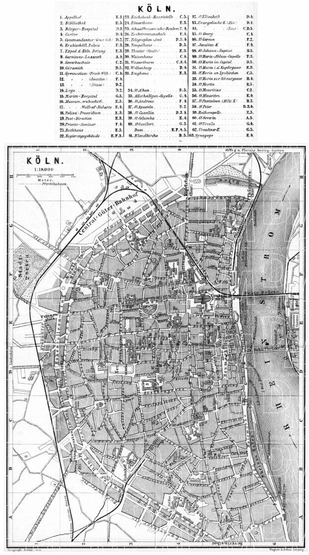 Cologne (Köln) city map, 1887. Use the zooming tool to explore in higher level of detail. Obtain as a quality print or high resolution image