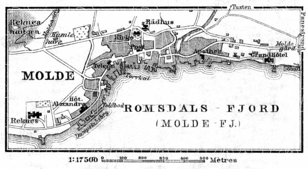 Molde town plan, 1910. Use the zooming tool to explore in higher level of detail. Obtain as a quality print or high resolution image