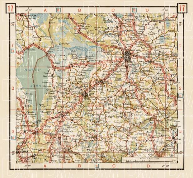 Estonian Road Map, Plate 17: Tartu. 1938. Use the zooming tool to explore in higher level of detail. Obtain as a quality print or high resolution image