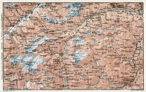 Ticino and the Gries Pass map, 1909. Use the zooming tool to explore in higher level of detail. Obtain as a quality print or high resolution image