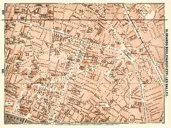 Central Paris districts map: Grands Boulevards and Les Halles, 1903