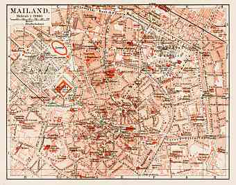 Milan (Milano), city centre map, 1913
