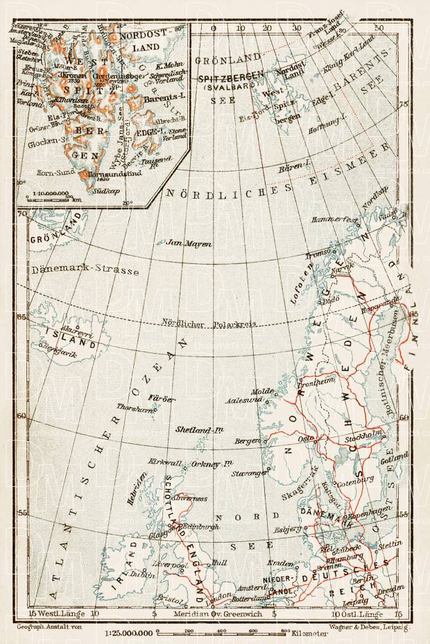 Svalbard (Spitzbergen) Archipelago map, 1931. Use the zooming tool to explore in higher level of detail. Obtain as a quality print or high resolution image
