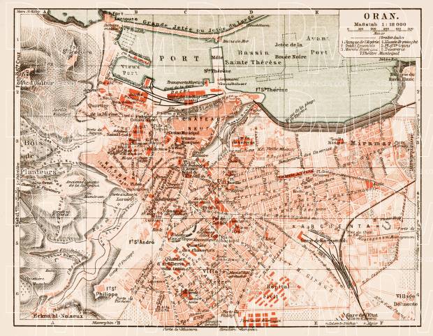 Oran (وهران) city map, 1913. Use the zooming tool to explore in higher level of detail. Obtain as a quality print or high resolution image