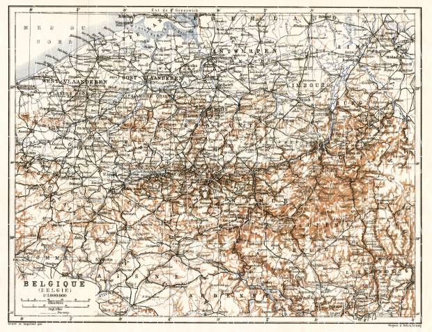 Belgium, general map, 1909. Use the zooming tool to explore in higher level of detail. Obtain as a quality print or high resolution image