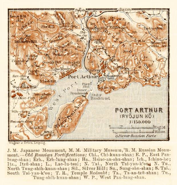 Port Artur (旅順口區, Lüshunkou) and suburbs map, 1914. Use the zooming tool to explore in higher level of detail. Obtain as a quality print or high resolution image