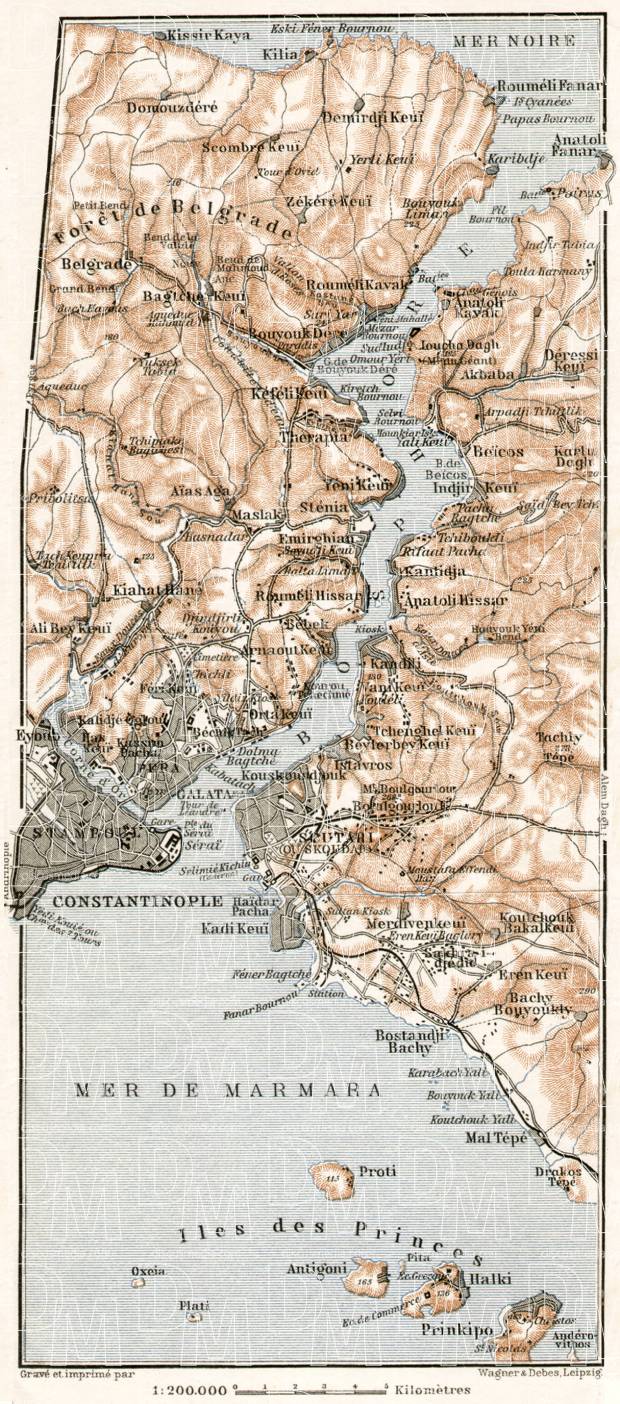 Constantionople (قسطنطينيه, İstanbul) and the Bosphorus map, 1911. Use the zooming tool to explore in higher level of detail. Obtain as a quality print or high resolution image