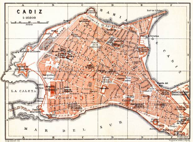 Cádiz city map, 1899. Use the zooming tool to explore in higher level of detail. Obtain as a quality print or high resolution image