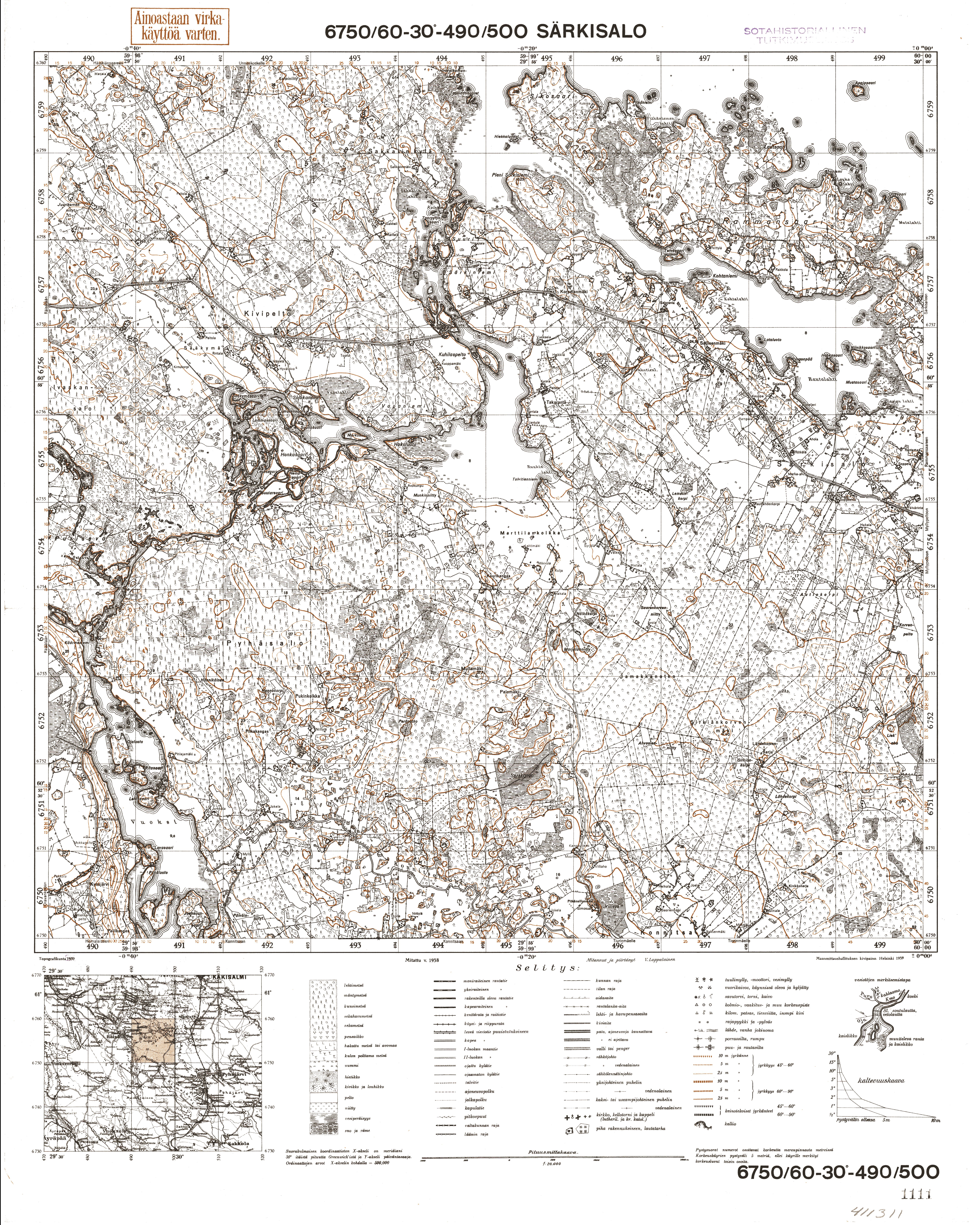 Vybonoje. Särkisalo. Topografikartta 411311. Topographic map from 1938