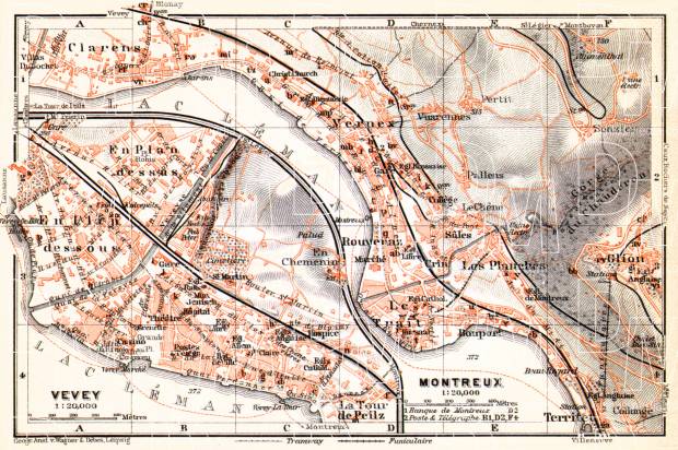 Montreux and Vevey city maps, 1913. Use the zooming tool to explore in higher level of detail. Obtain as a quality print or high resolution image