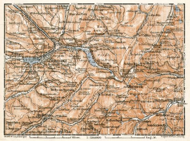 Gérardmer and environs map, 1909. Use the zooming tool to explore in higher level of detail. Obtain as a quality print or high resolution image