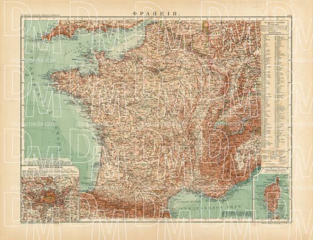 France Map (in Russian), 1910. Use the zooming tool to explore in higher level of detail. Obtain as a quality print or high resolution image