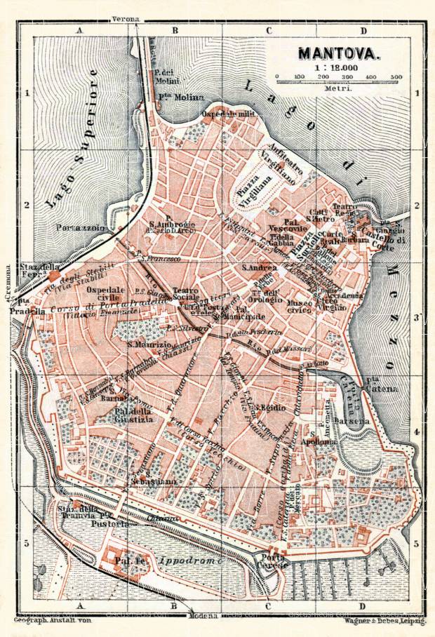 Mantua (Mantova) city map, 1898. Use the zooming tool to explore in higher level of detail. Obtain as a quality print or high resolution image