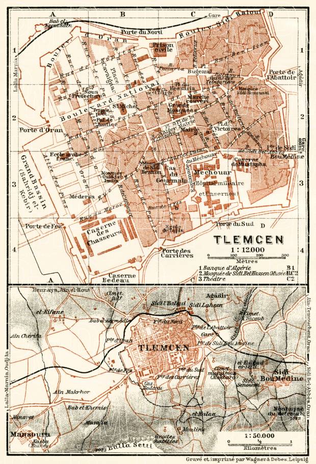 Tlemcen (تلمسان‎, Tilimsān) city map. Environs of Tlemcen map, 1909. Use the zooming tool to explore in higher level of detail. Obtain as a quality print or high resolution image