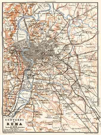 Rome (Roma) environs map, 1909