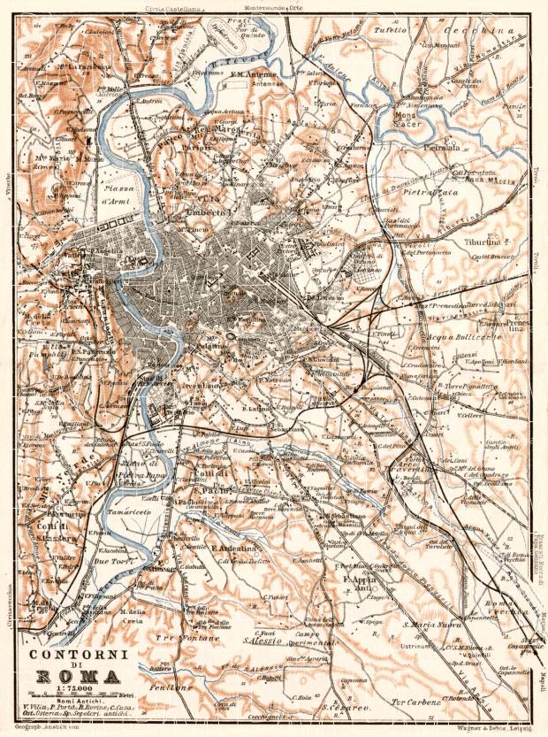Rome (Roma) environs map, 1909. Use the zooming tool to explore in higher level of detail. Obtain as a quality print or high resolution image