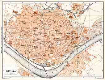 Seville (Sevilla) city map, 1899