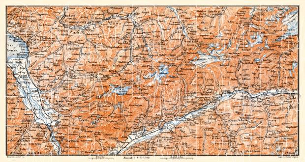 Rhine Valley, Geneve Lake and Valley of Lotsch map, 1897. Use the zooming tool to explore in higher level of detail. Obtain as a quality print or high resolution image