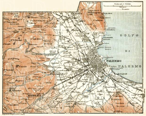 Palermo environs map, 1912. Use the zooming tool to explore in higher level of detail. Obtain as a quality print or high resolution image
