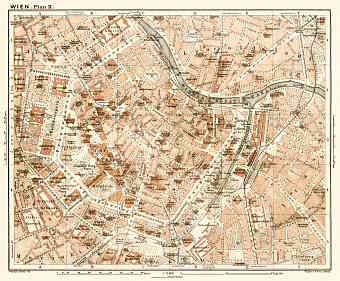 Vienna (Wien), central part map, 1910