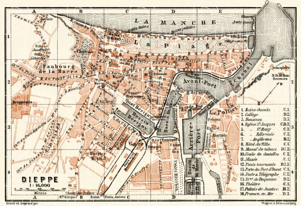 Dieppe city map, 1913. Use the zooming tool to explore in higher level of detail. Obtain as a quality print or high resolution image