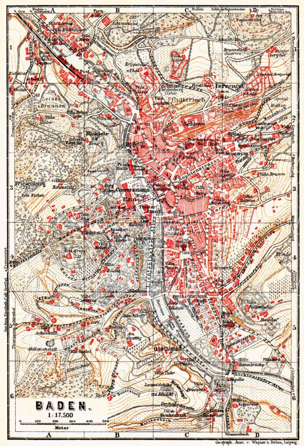 Baden (Baden-Baden) city map, 1905. Use the zooming tool to explore in higher level of detail. Obtain as a quality print or high resolution image