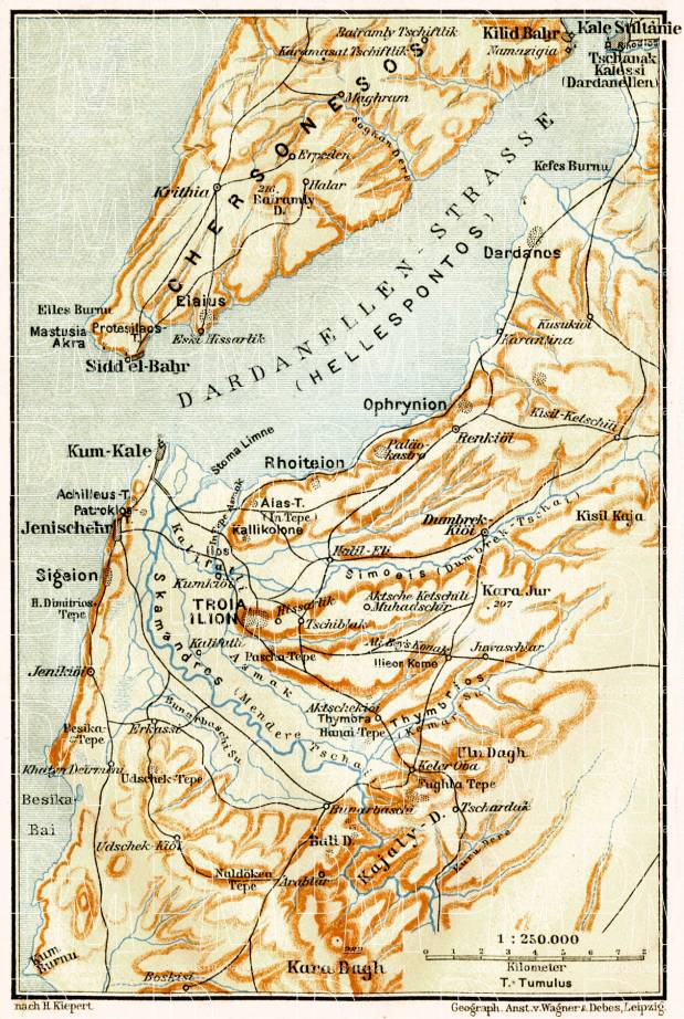 Southern Dardanelles´ environs map, 1905. Use the zooming tool to explore in higher level of detail. Obtain as a quality print or high resolution image