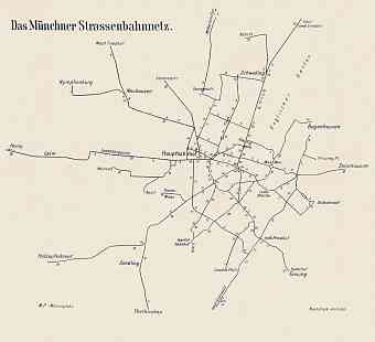 München (Munich) tram network diagram, 1910