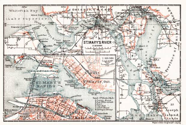 St. Mary´s River (with Sault Ste. Marie Town Plan), 1907. Use the zooming tool to explore in higher level of detail. Obtain as a quality print or high resolution image