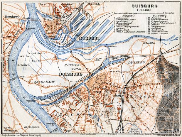 Duisburg city map, 1905. Use the zooming tool to explore in higher level of detail. Obtain as a quality print or high resolution image