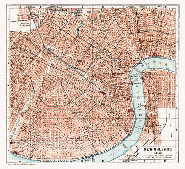 New Orleans city map, 1909. Use the zooming tool to explore in higher level of detail. Obtain as a quality print or high resolution image