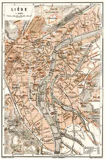 Liège (Lüttich) city map, 1909