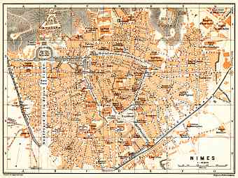 Nîmes city map, 1900