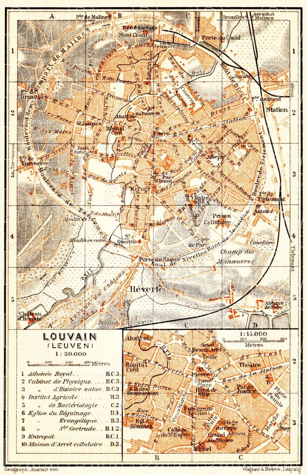 Louvain (Leuven) city map, 1904. Use the zooming tool to explore in higher level of detail. Obtain as a quality print or high resolution image