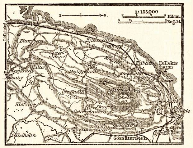 Kinnekulle map, 1910. Use the zooming tool to explore in higher level of detail. Obtain as a quality print or high resolution image