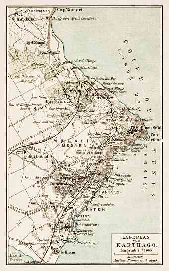 Map of the environs of Carthage. Lageplan von Karthago, 1913
