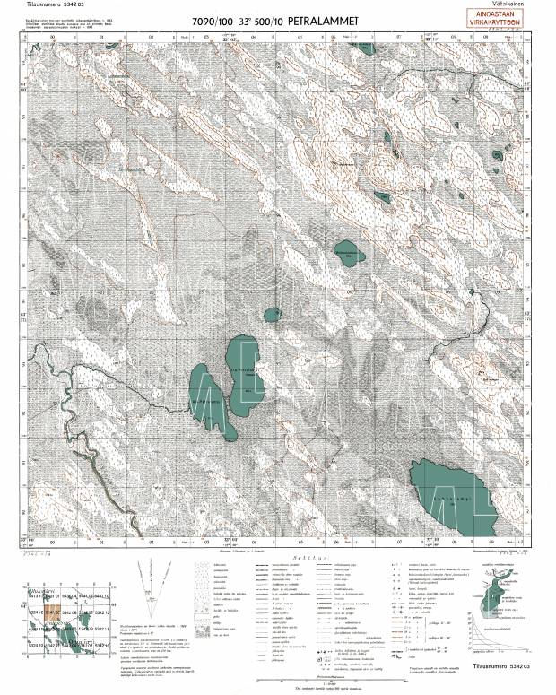 Pedralambi Lakes. Petralammet. Topografikartta 534203. Topographic map from 1944. Use the zooming tool to explore in higher level of detail. Obtain as a quality print or high resolution image
