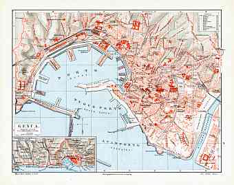 Genoa (Genova) city map, about 1910