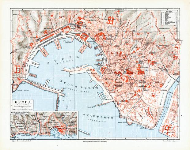 Old Map of Genova 1896 by Bradshaw Stampa fotografica 76,2 x 50,8 cm 