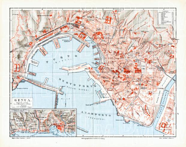 Genoa (Genova) city map, about 1910. Use the zooming tool to explore in higher level of detail. Obtain as a quality print or high resolution image