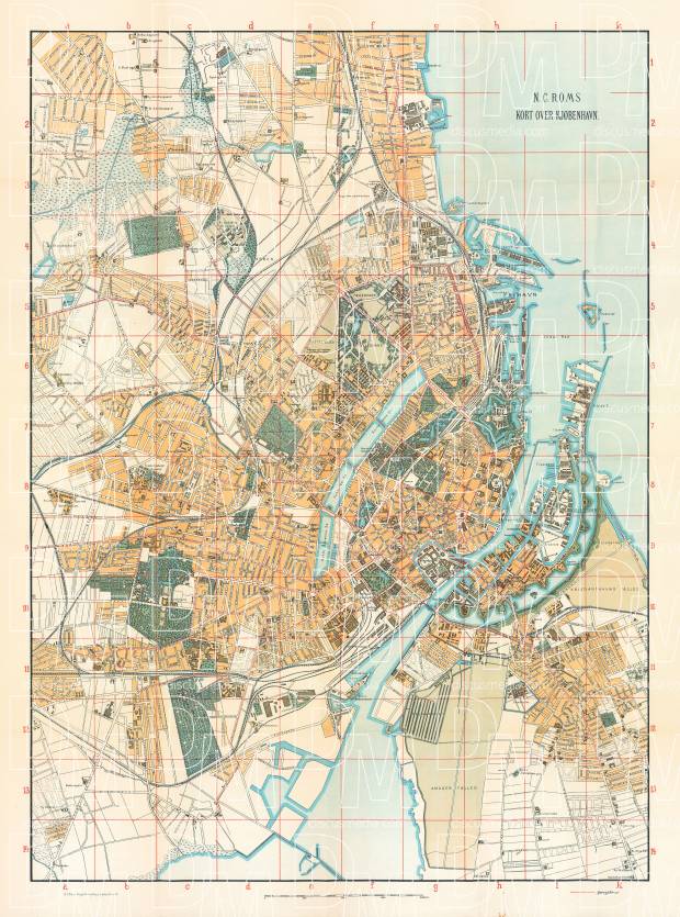 Copenhagen (København) city map, 1920. Use the zooming tool to explore in higher level of detail. Obtain as a quality print or high resolution image